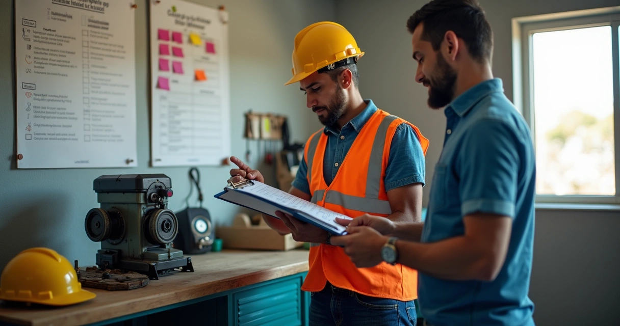 Técnico e gestor revisam checklist de riscos 