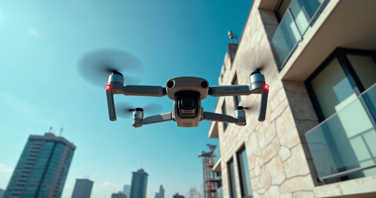 Drone examinando estrutura de prédio alto 