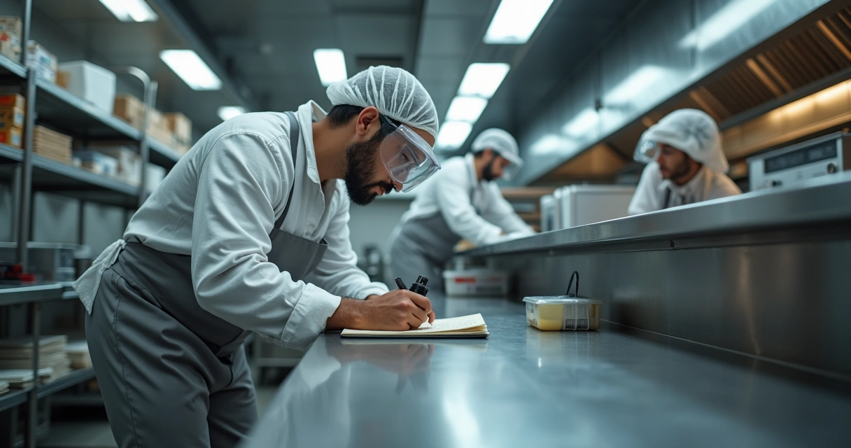 Técnico inspecionando armário de cozinha comercial em busca de pragas 