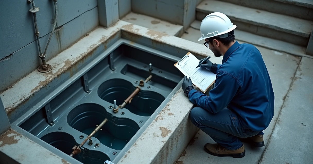Técnico inspecionando separador de água e óleo