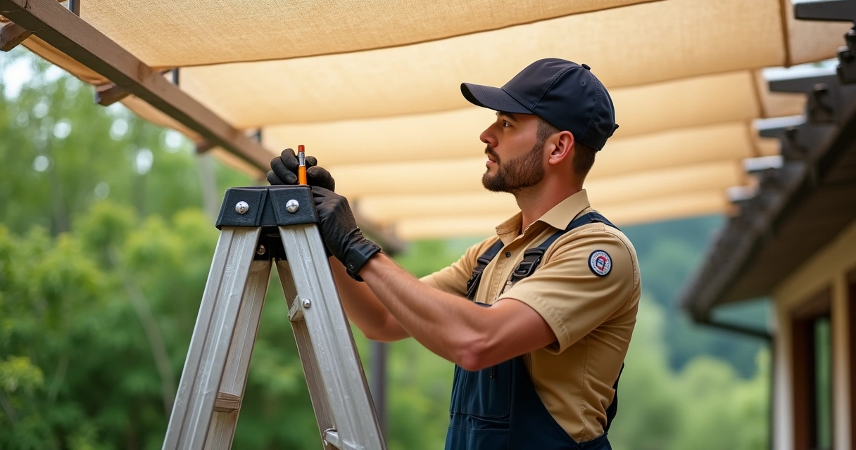 Profissional realizando inspeção técnica em cobertura de área externa 