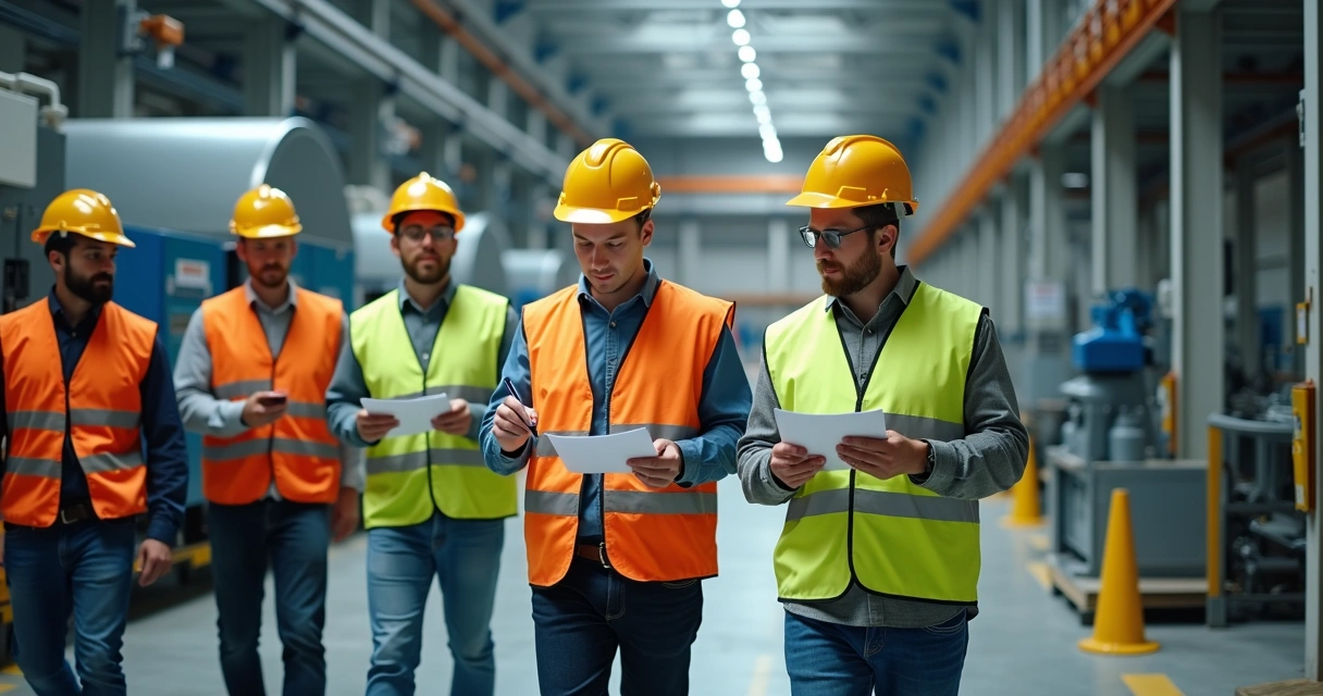 Comissão analisando segurança em área industrial 