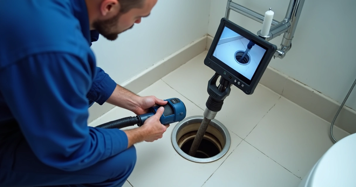 Técnico fazendo inspeção vídeo em esgoto residencial 