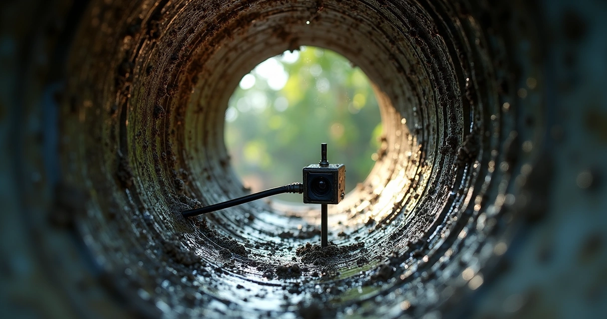 Câmara de vídeo a inspecionar o interior de um cano pluvial 