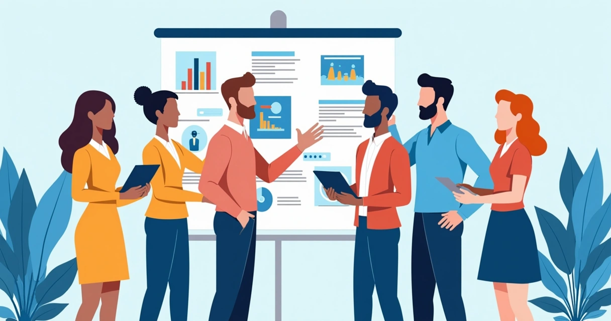 Equipe discutindo frente a painel de estratégias digitais e campanhas 