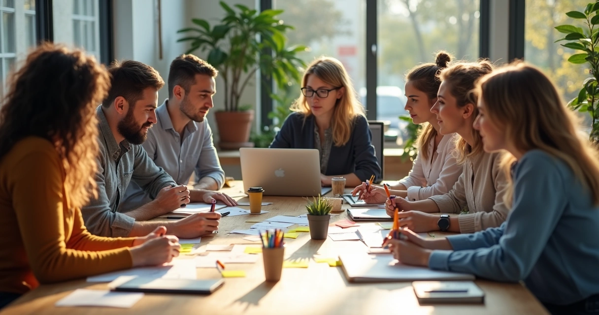 Colleagues brainstorming during a creative team meeting