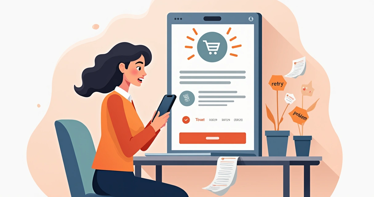 Checkout digital apresentando mensagem de erro com cliente frustrado 