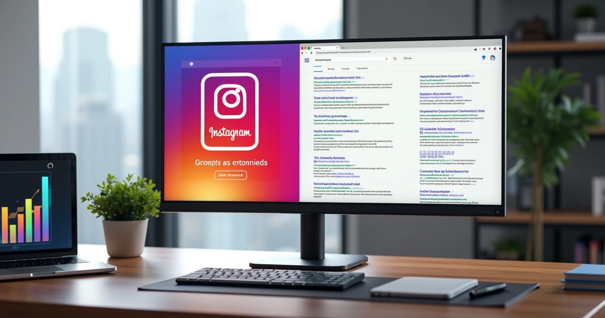 Tela dividida mostrando anúncios no Instagram e no Google lado a lado 