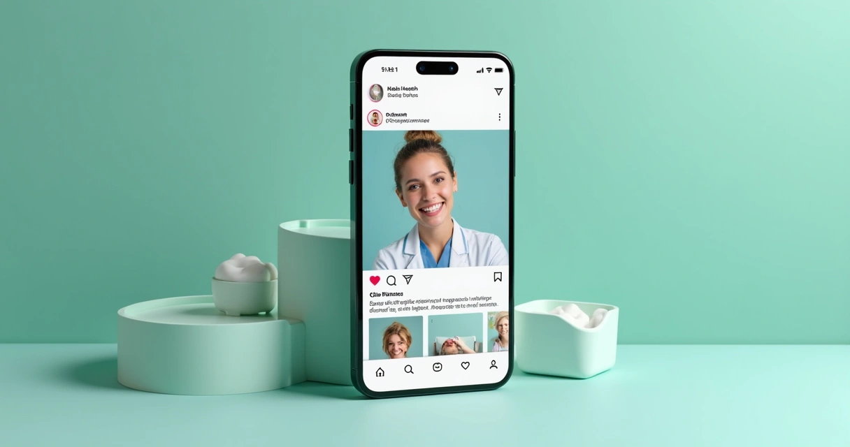 Feed de Instagram com postagens de clínica odontológica visual atraente