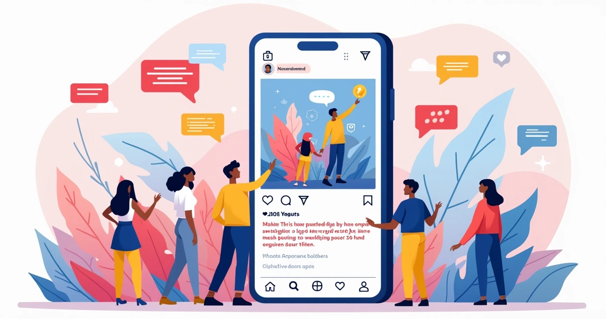 Feed do Instagram com histórias, vídeos e interações, destacando um post atraente com perguntas.