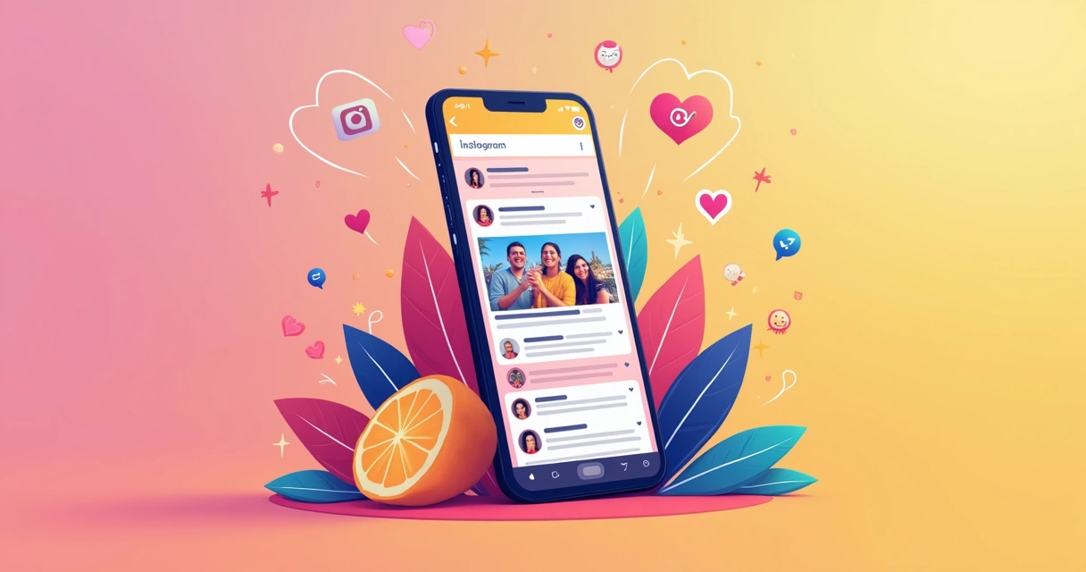 Imagem de smartphone mostrando postagens do Instagram com várias temáticas que atraem engajamento.