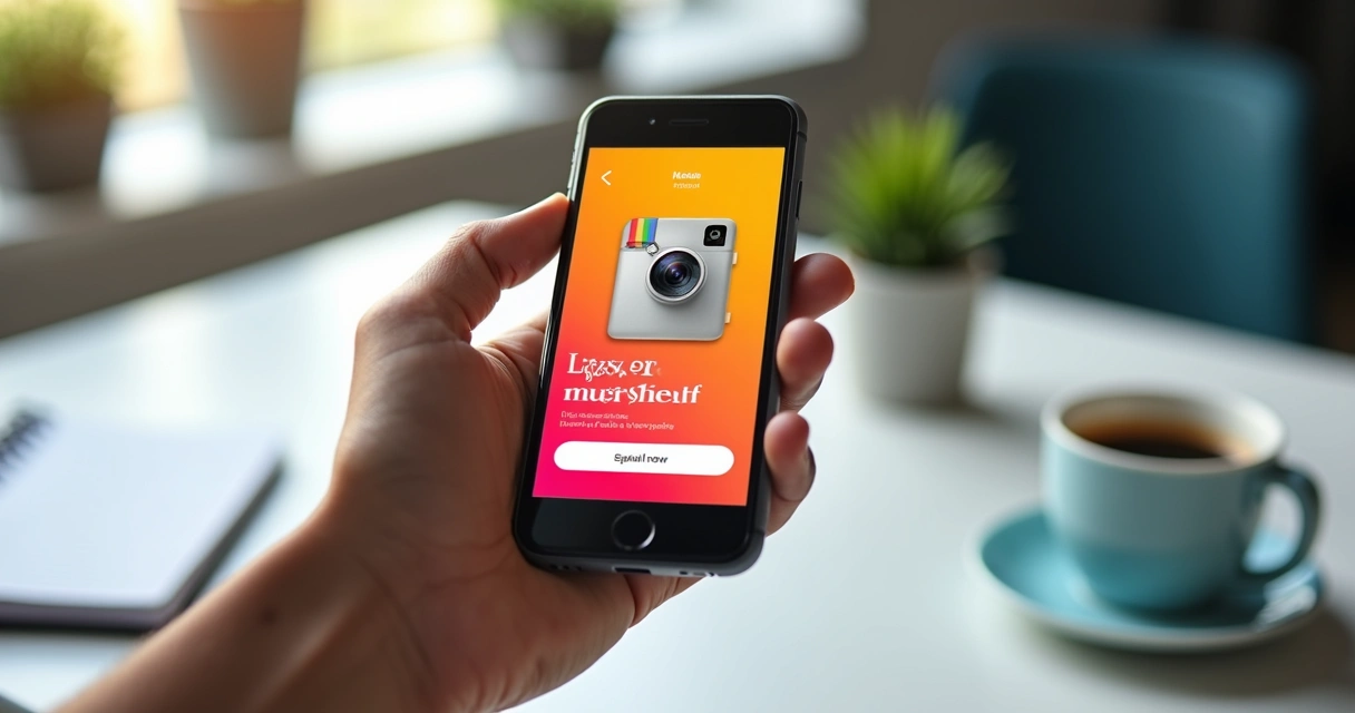 Person holding smartphone with an Instagram ad on screen