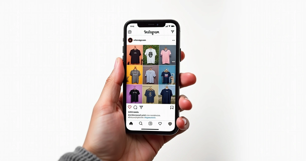 Perfil de Instagram mostrando camisetas personalizadas expostas 