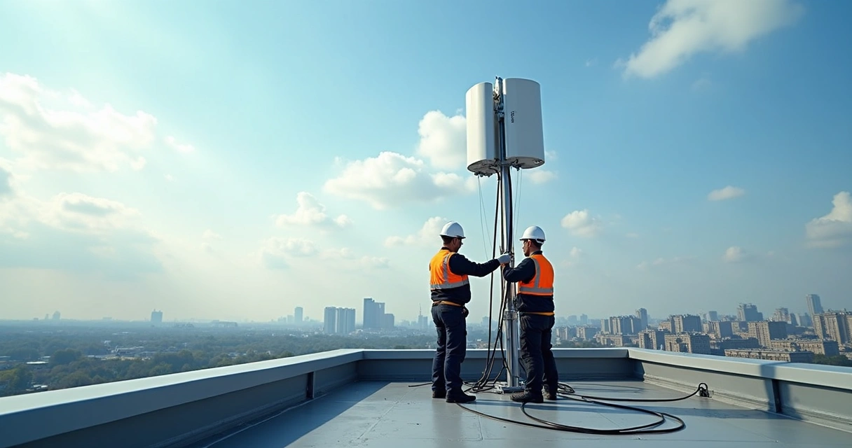 Instalação de antena de rádio para internet em eventos 