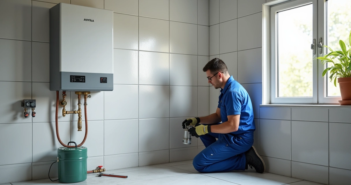 Instalação de aquecedor a gás em área de serviço 