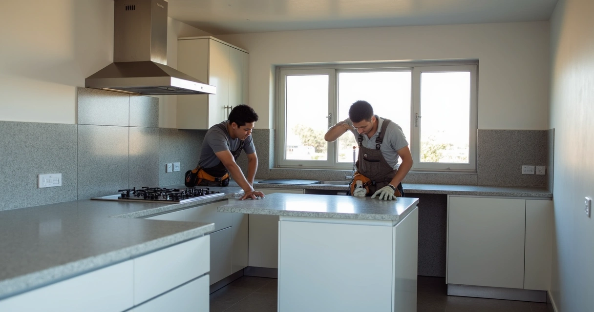 Instalação de bancada de granito em cozinha moderna 