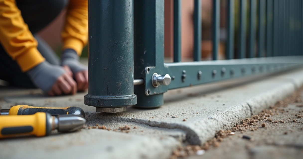 Base de concreto nivelada e suporte de fixação para motor de portão 