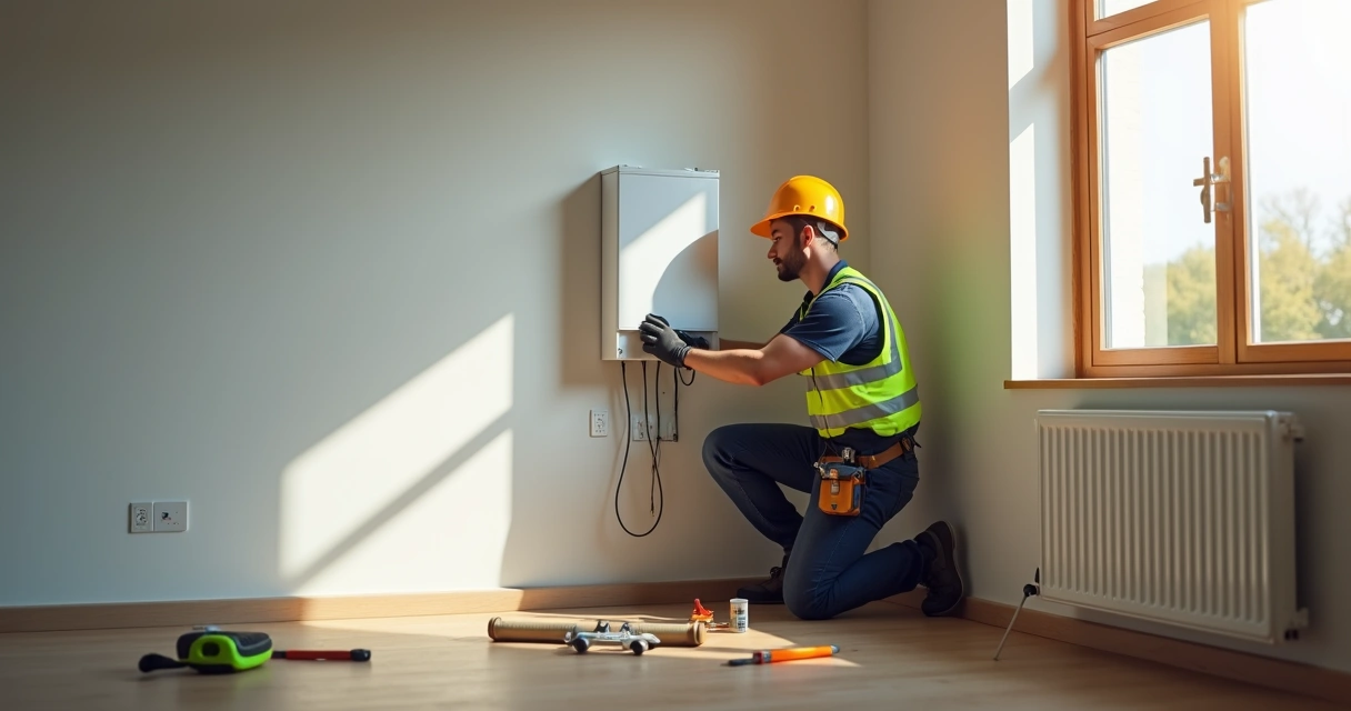 Especialista instalando bateria de lítio em residência 