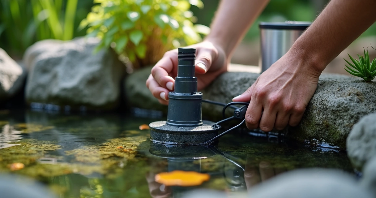 Instalação de bomba submersa em lago ornamental 