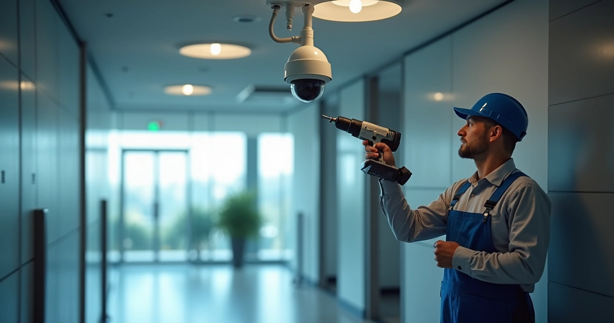 Instalação de câmera dome em entrada de empresa 