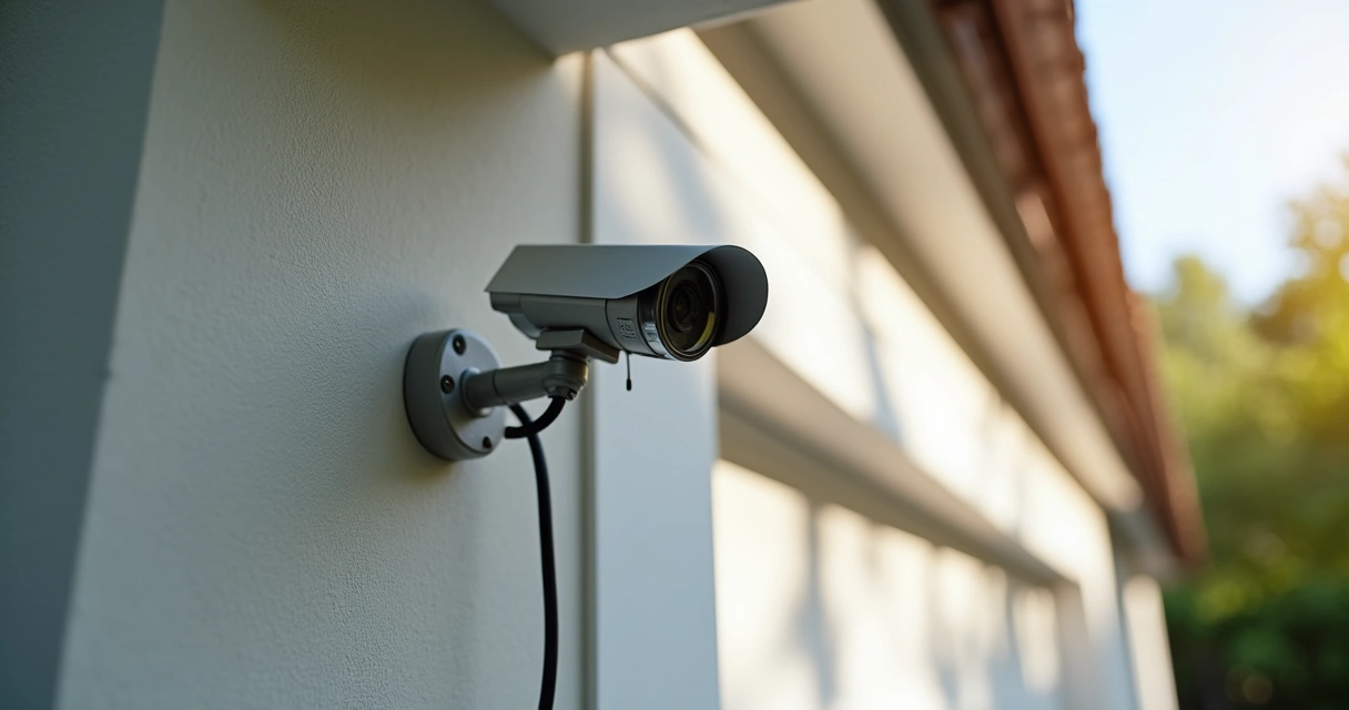 Instalação correta de câmera externa em residência com suporte metálico 