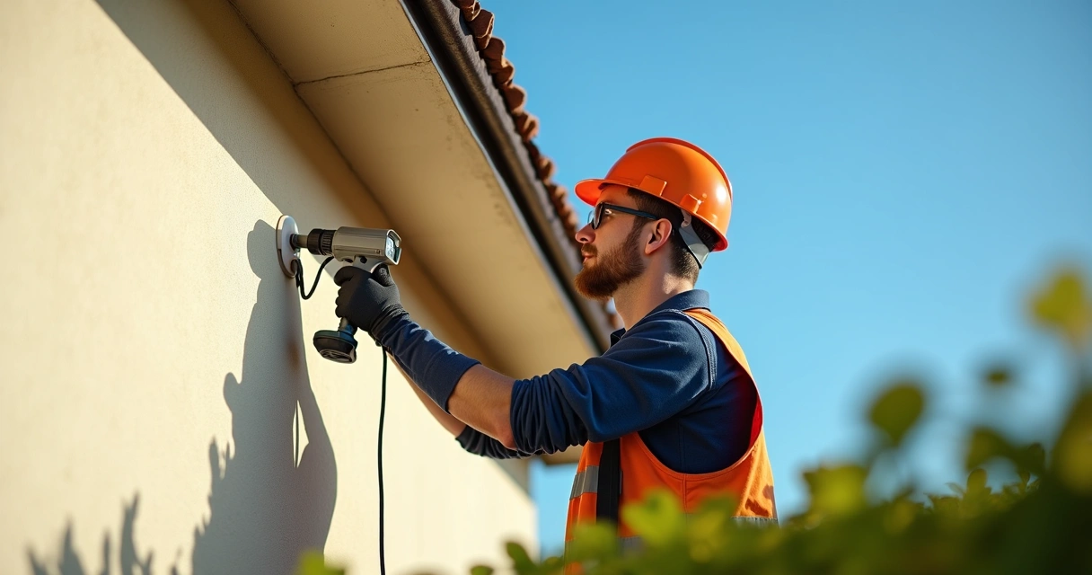 Instalação de câmera de segurança em parede residencial