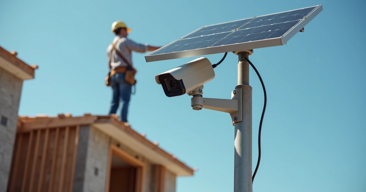 Montagem de câmera PTZ solar 4K sobre poste com painel solar direcionado 