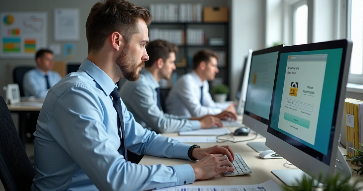 Técnico instala certificado digital no computador em escritório contábil 