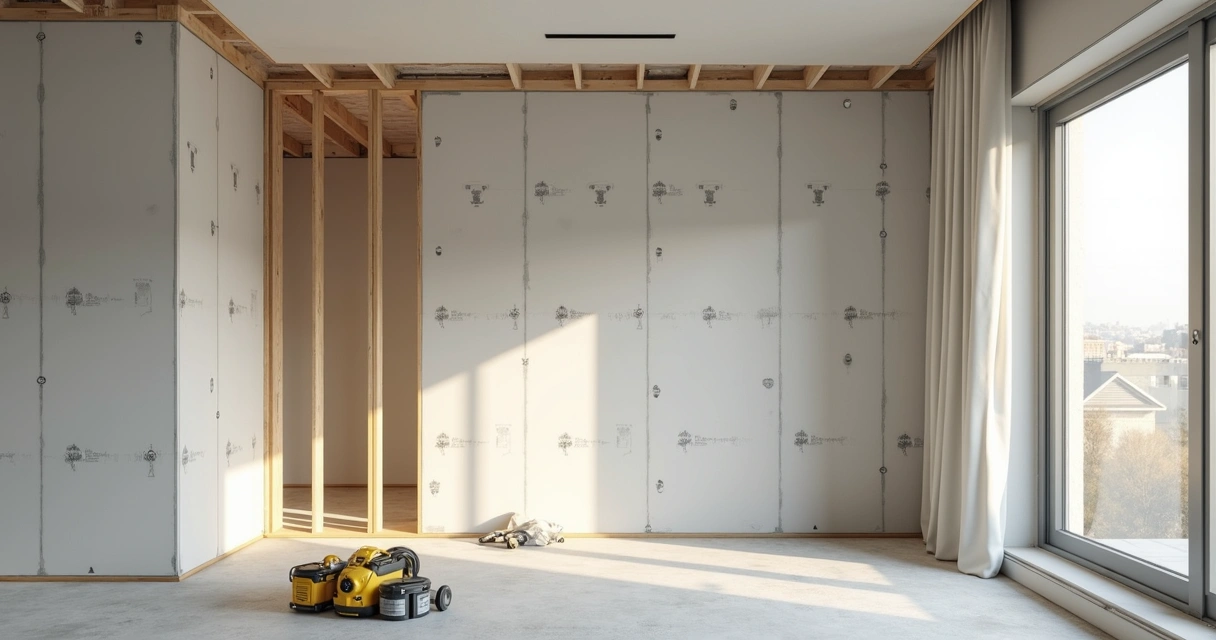 Montagem de drywall numa sala moderna 