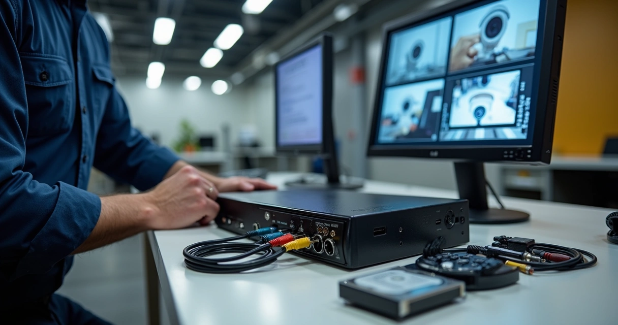 Instalação de DVR com câmeras e cabeamento organizado 