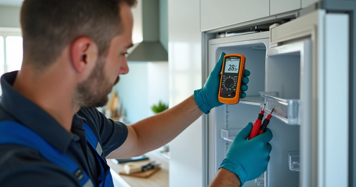 Técnico faz instalação elétrica de geladeira com ferramentas corretas 