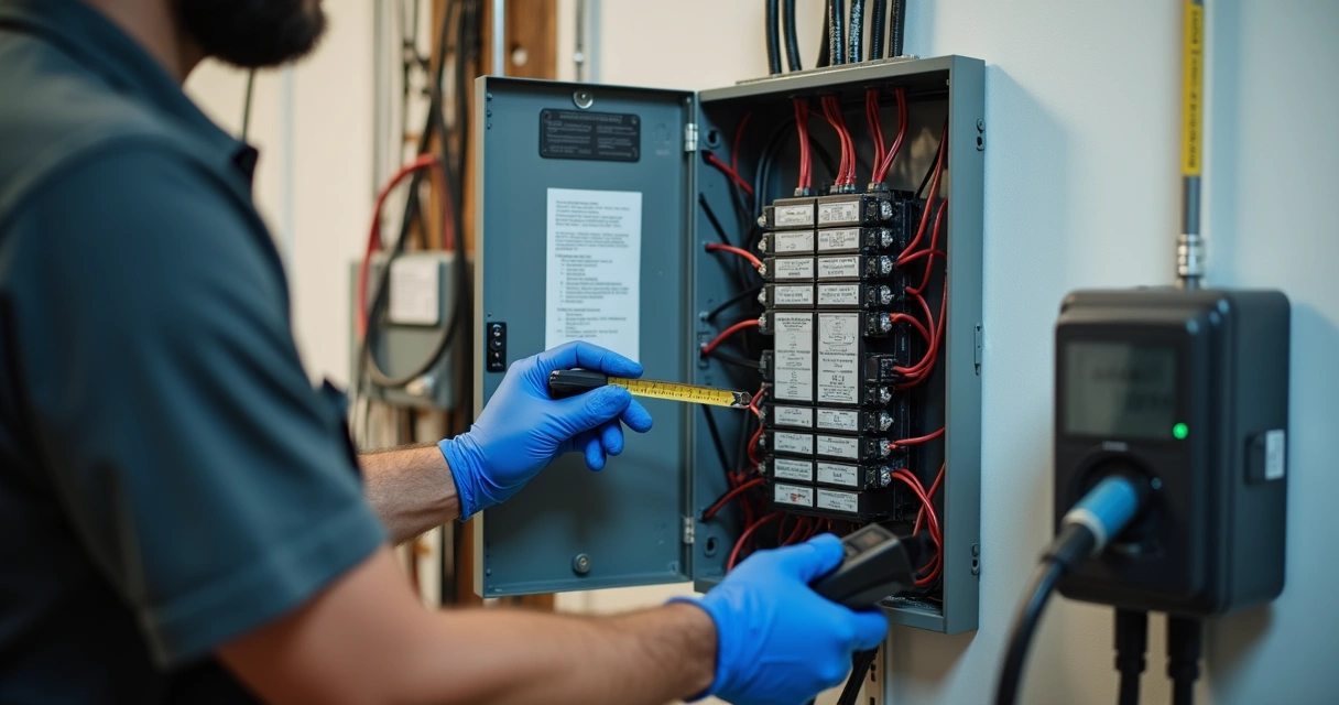 Técnico verificando instalação elétrica para recarga veicular 