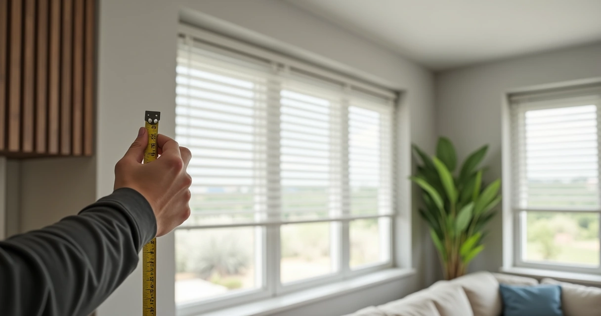 Pessoa medindo incorretamente espaço para instalar cortinas em janela de sala moderna 