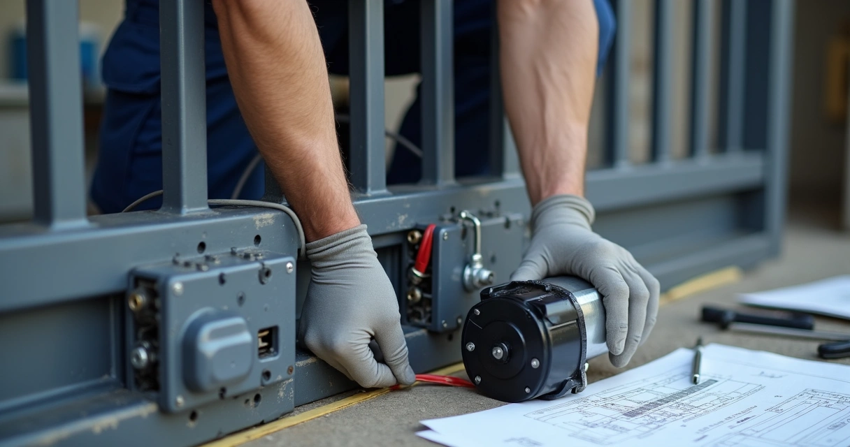 Instalação de motor de portão deslizante em garagem residencial 