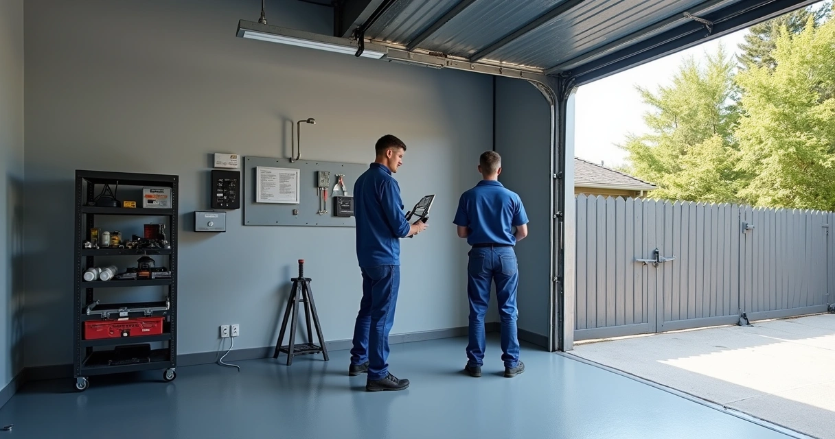 Técnico instalando motor em portão deslizante 