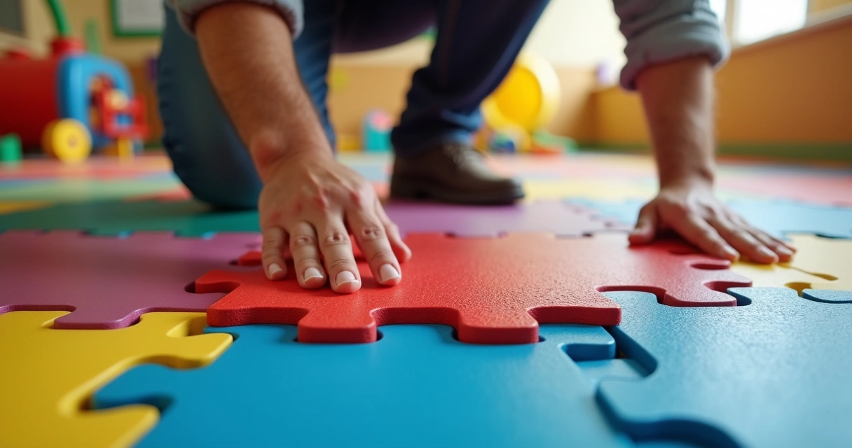 Instalação de piso emborrachado colorido em área infantil 