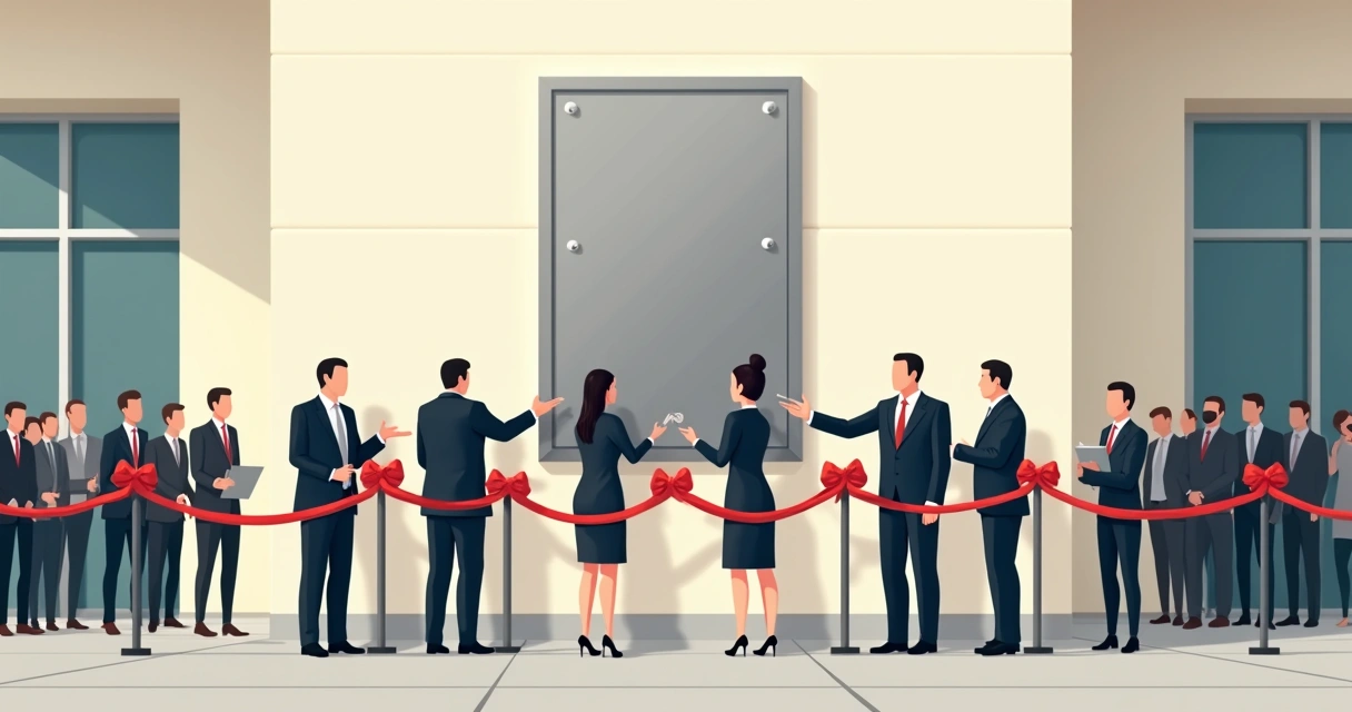 Instalação de placa de metal em cerimônia de inauguração 