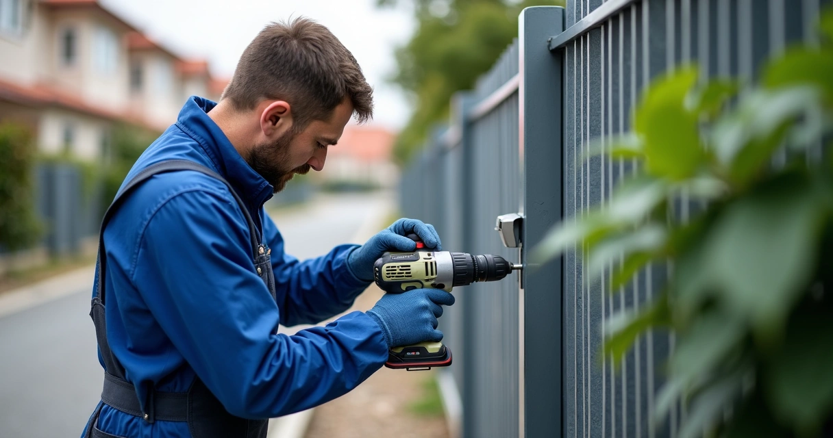 Pessoa instalando sensor em portão automático 