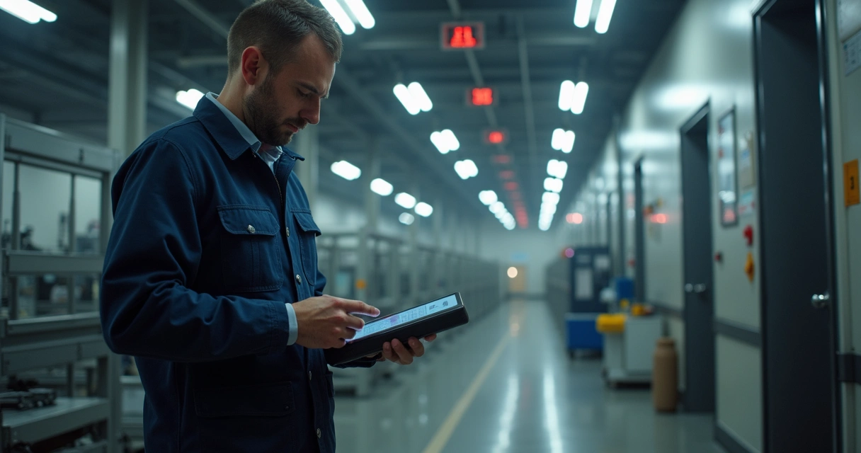 Técnico instalando sensor de presença em portão automático com ferramentas e equipamentos de segurança 