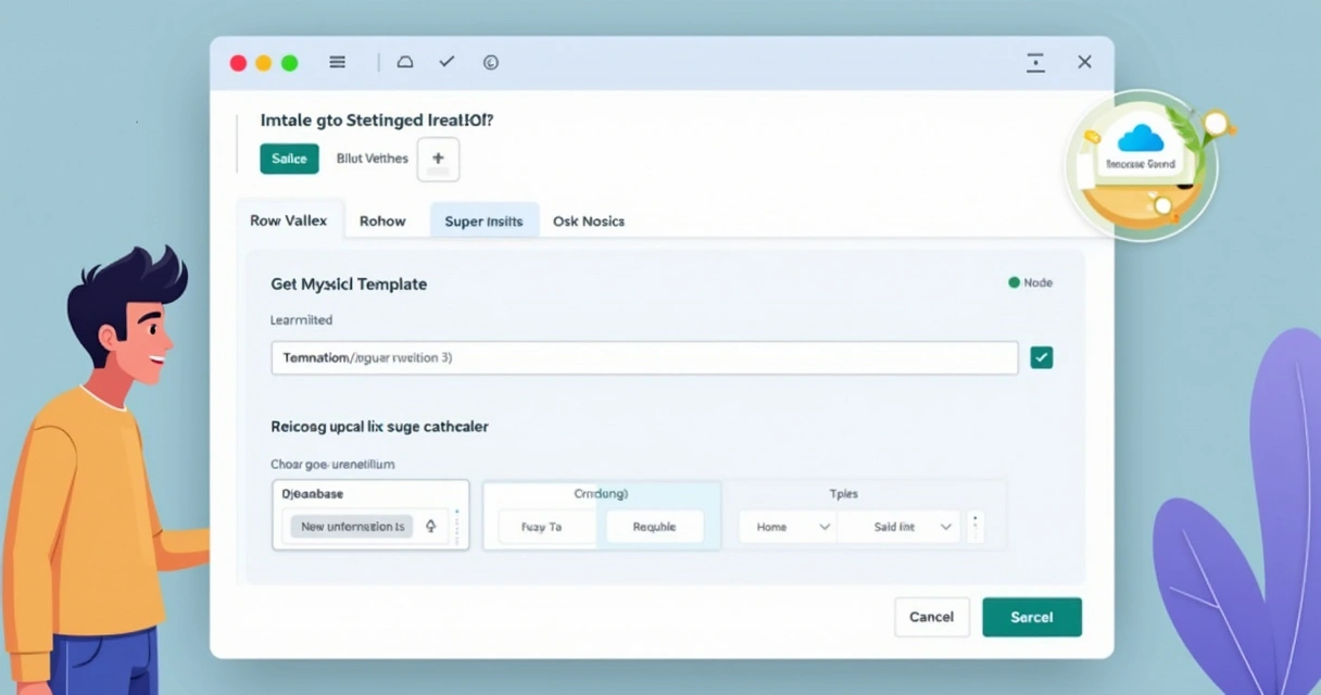 Painel simples mostrando instalação de template MySQL e opções de configuração 