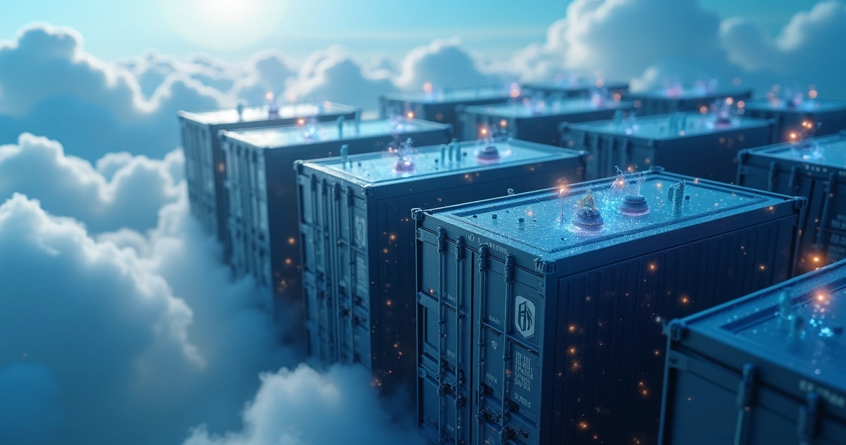 Containers na nuvem representando instâncias WhatsApp isoladas em infraestrutura Kubernetes