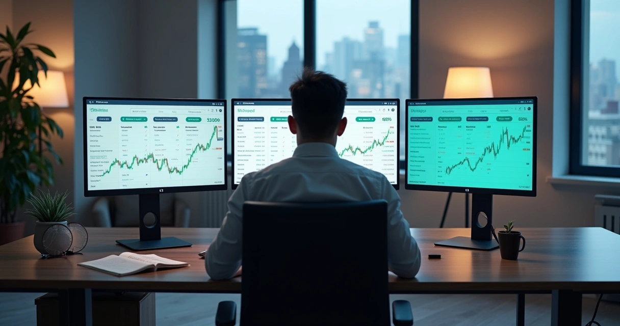 Trader looking at a trading dashboard showing funded account sizes and profit split percentages 