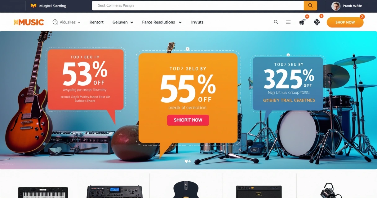 Banner promocional de instrumentos musicais online 