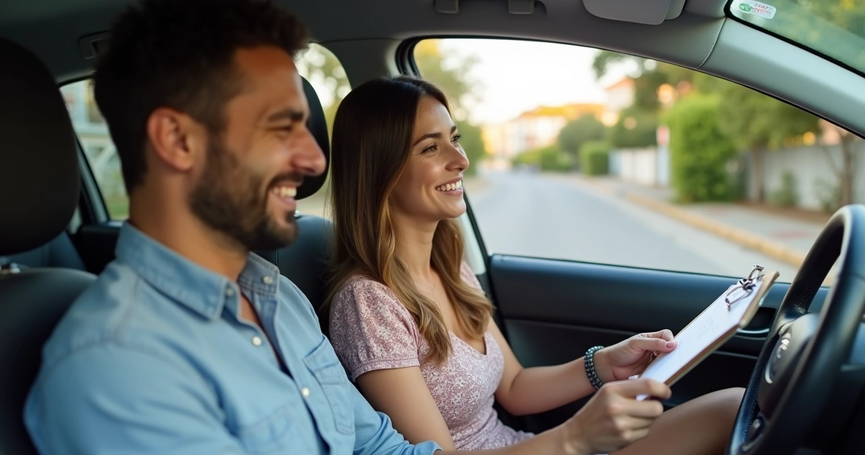 Instrutor autônomo ensinando aluno em carro próprio