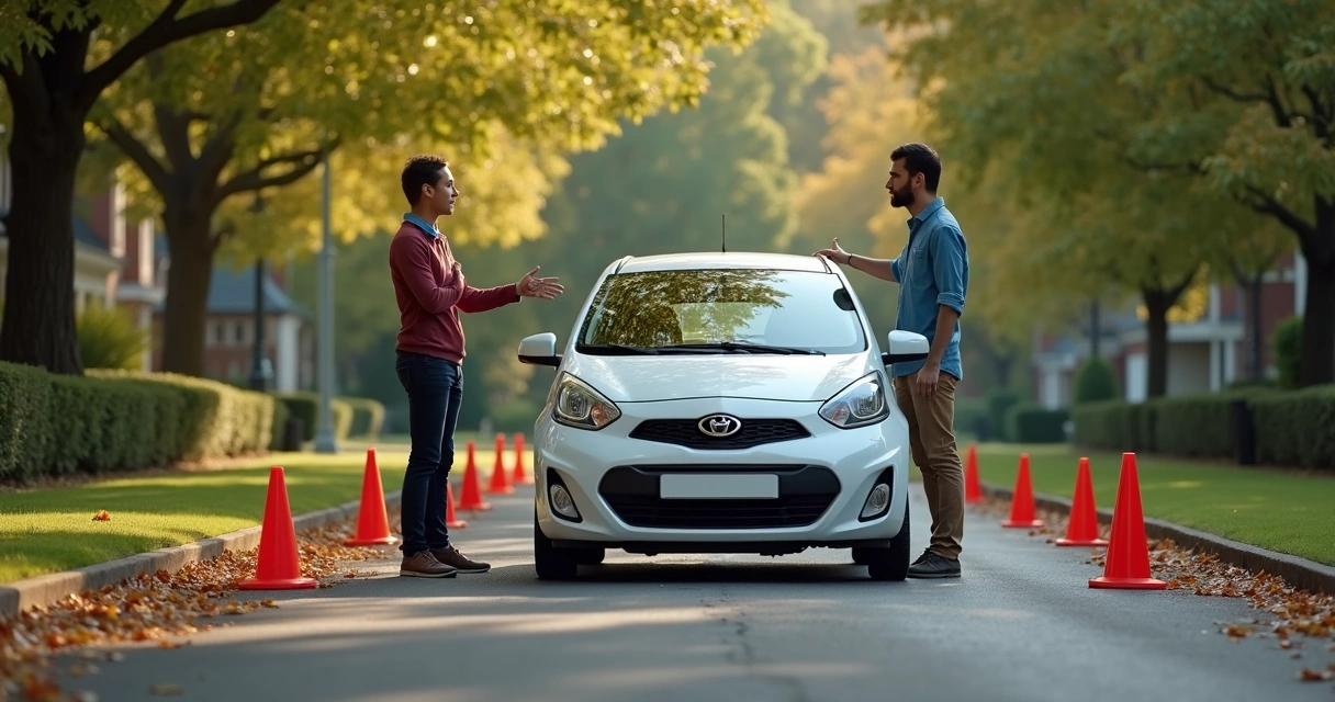 Instrutor autônomo orientando uma pessoa em baliza com cones