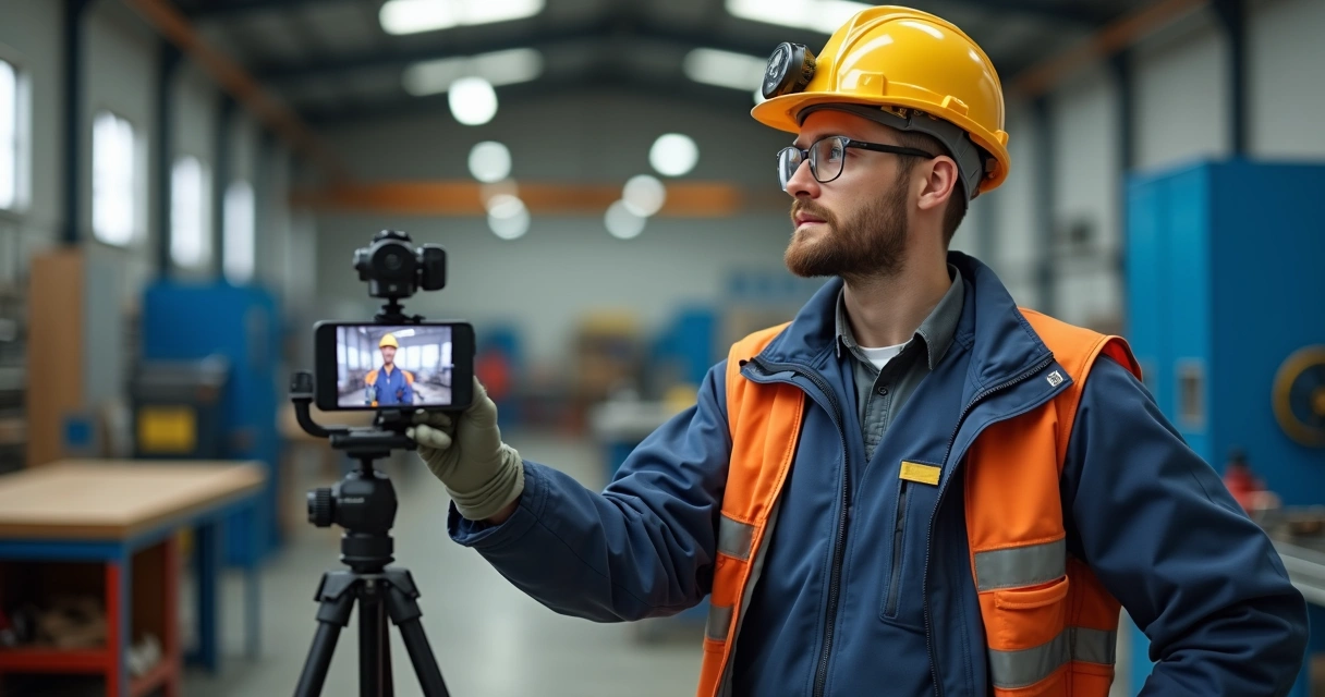 Instrutor interno profissional grava vídeo para treinamento de colaboradores
