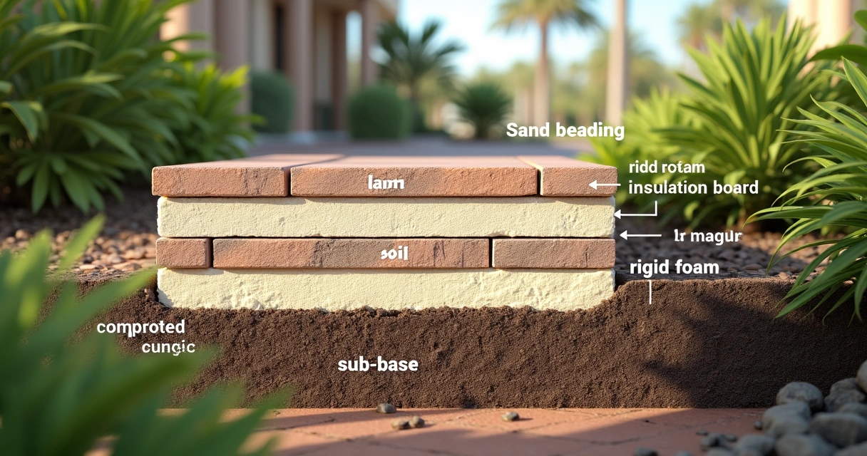 Cross-section visual of insulated paver walkway in Florida