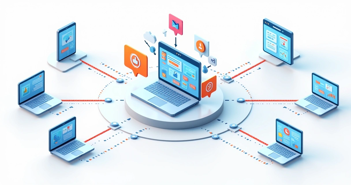 Esquema de integração de dados entre canais digitais e uma plataforma central de CDP 