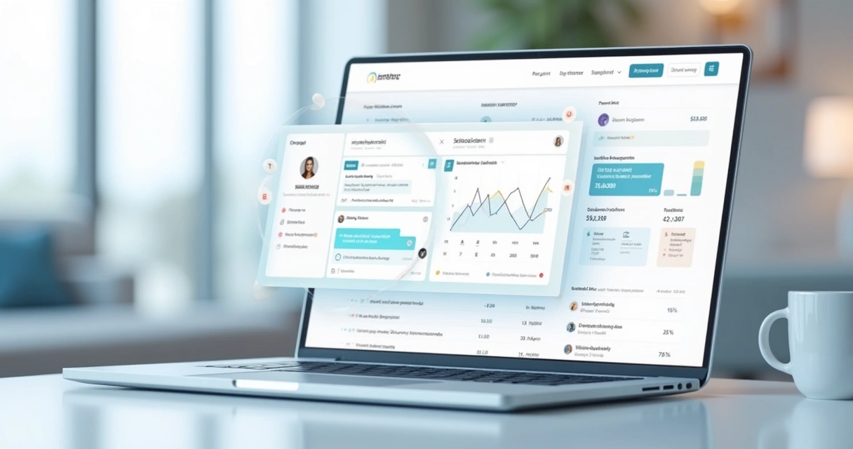 Chat online ativo em site com painel de dados ao fundo 