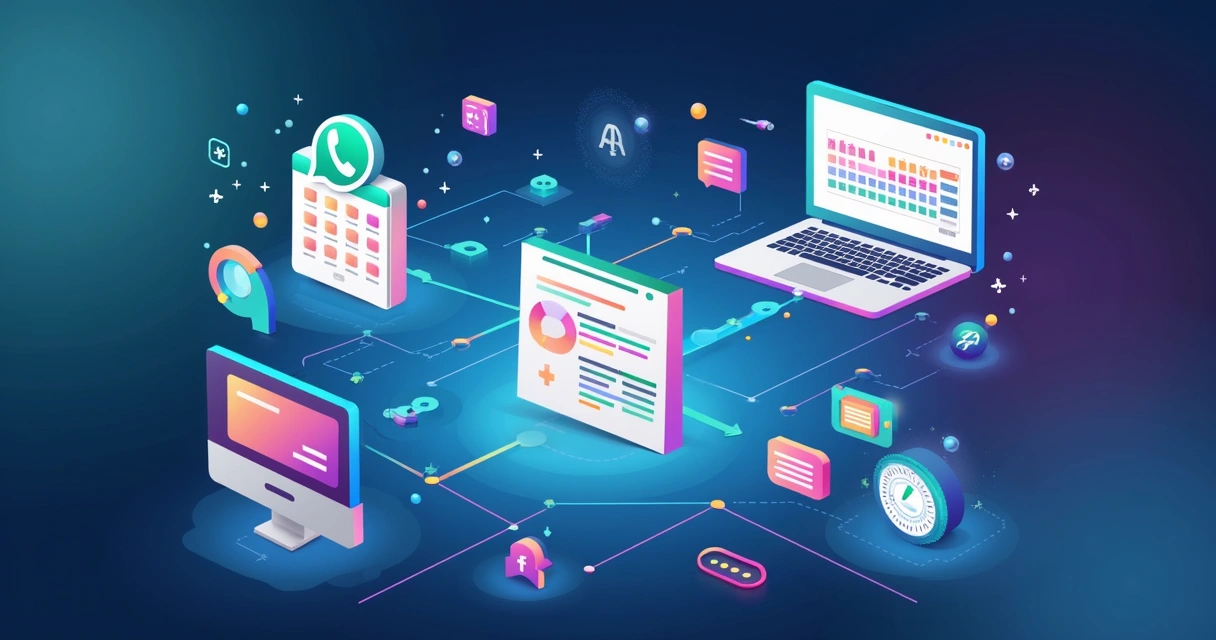 Tela mostrando integração entre WhatsApp, calendário online e CRM 